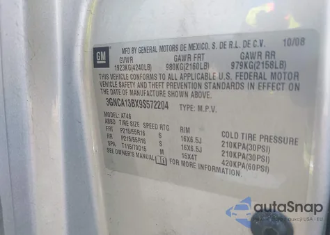 2009 Chevrolet Hhr Ls z USA, uszkodzony, nr VIN 3GNCA13BX9S572204